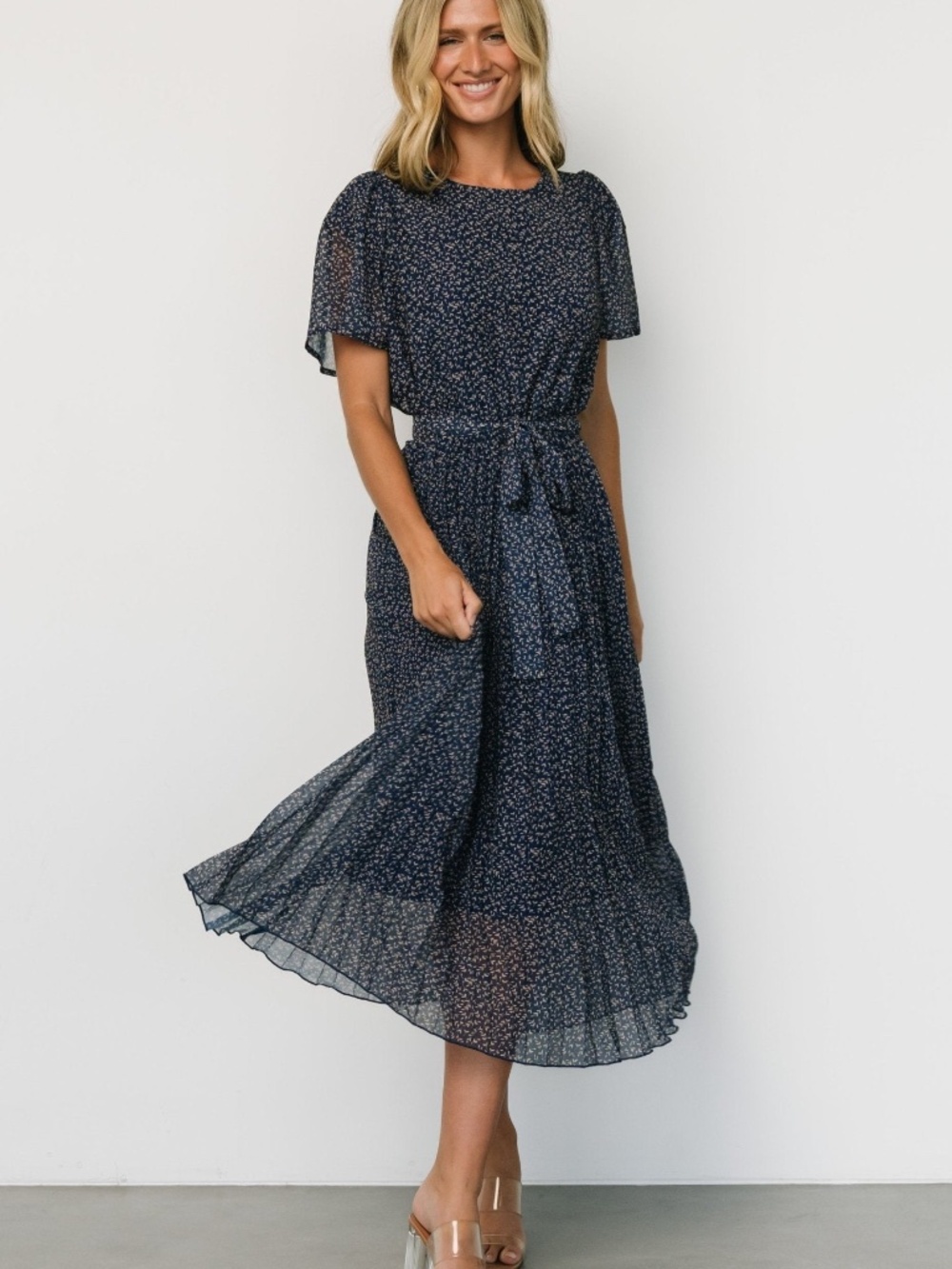Baltic Born Prim Pleated Dress | Navy Print Size LL